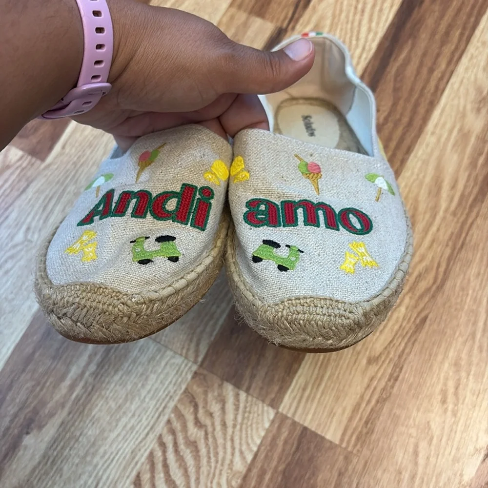 Soludos Espadrilles Women Size 8 EU 39 Original Natural Italy Resort Embroidered